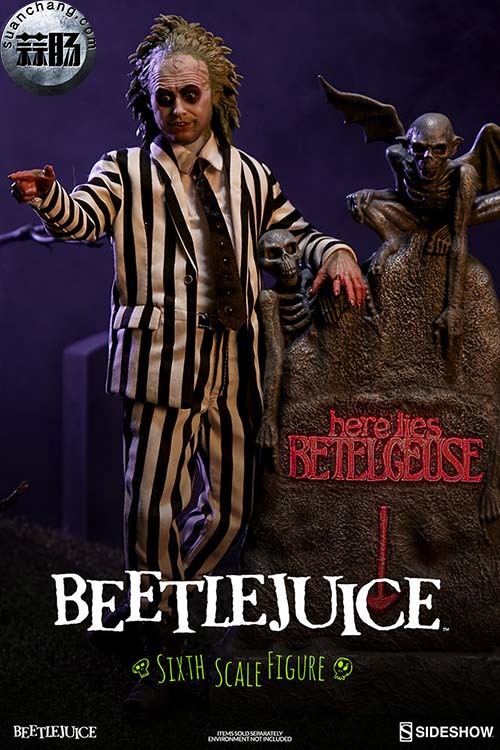 Sideshow官方实拍: 1/6 甲壳虫汁/ Beetlejuice 可动人偶& 墓碑