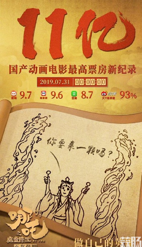 《哪吒之魔童降世》成为国产动画电影新票房冠军